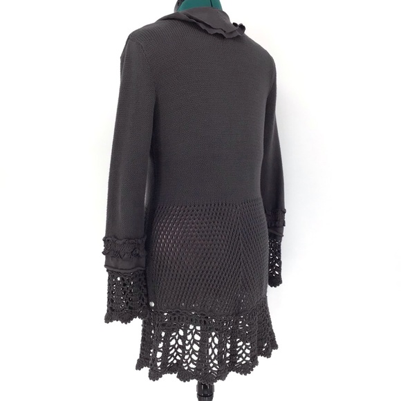 PURE Handknit Long Grey 100% Cotton Cardigan, M/L - Picture 8 of 16